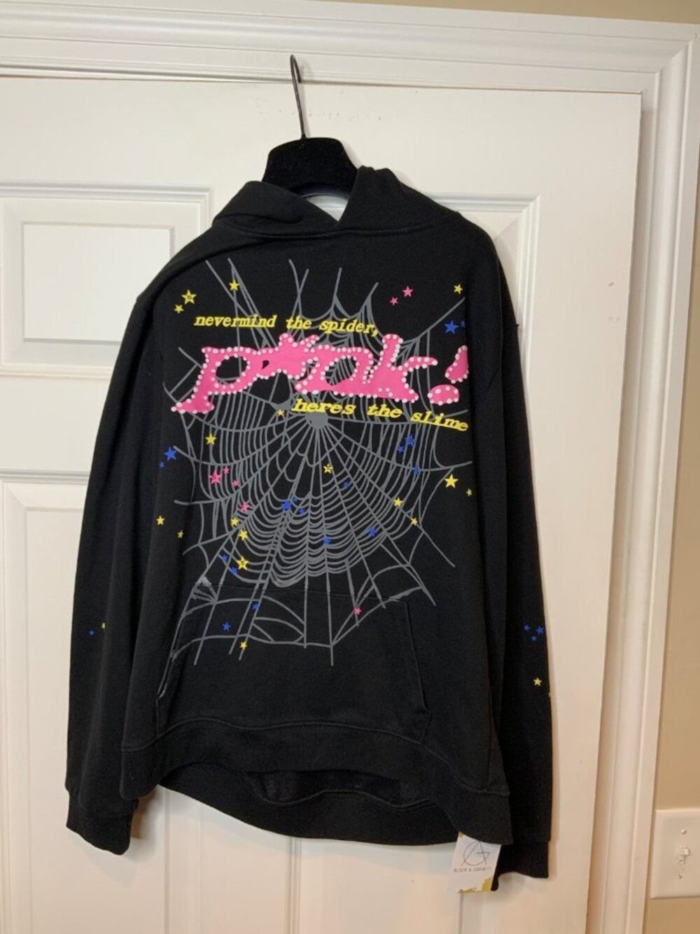 Sp5der Men's Black Web Nevermind The Spider Hoodie Sweatshirt, Size S